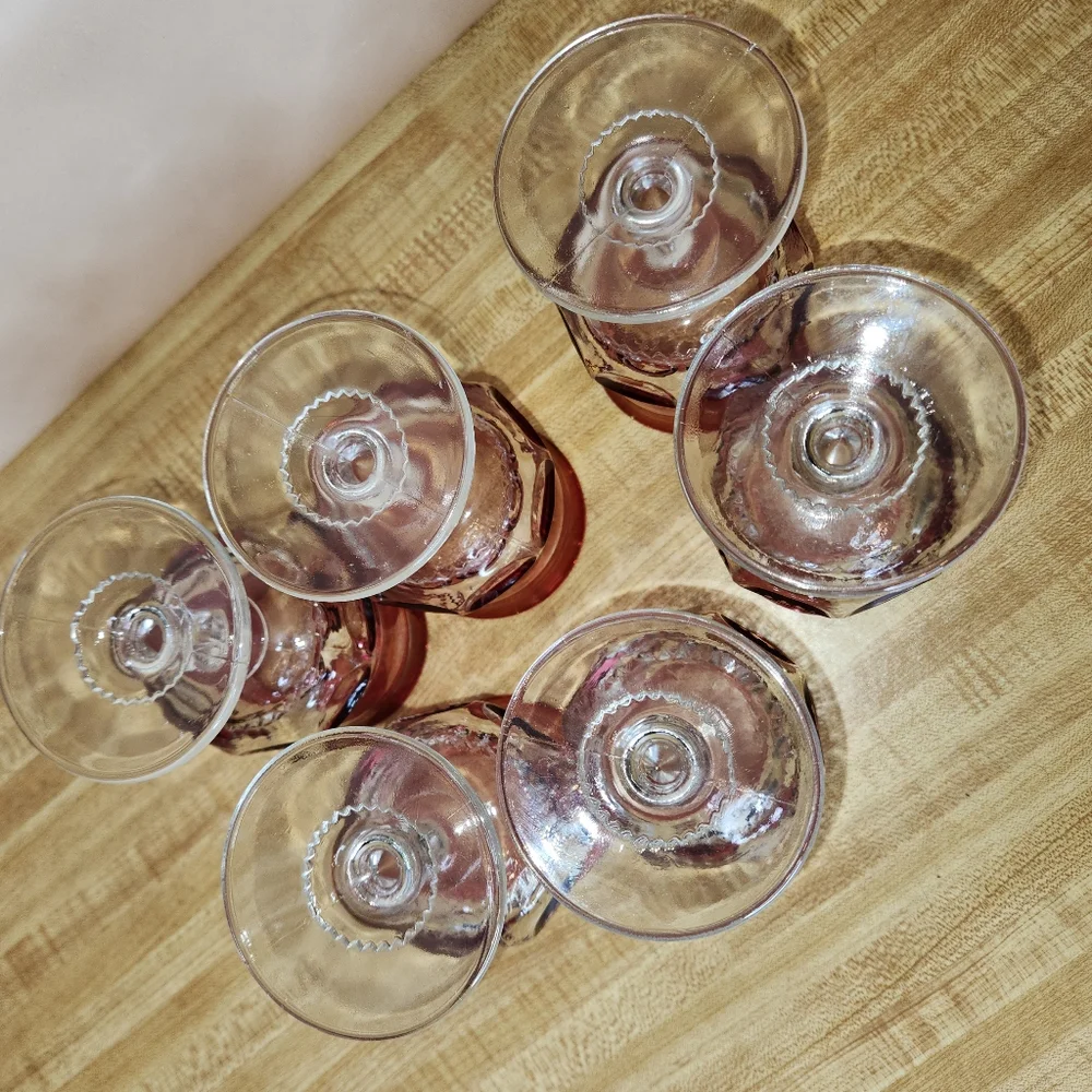 6 Indiana Tiffin King’s Crown Thumbprint Glass Ruby Globet Vintage